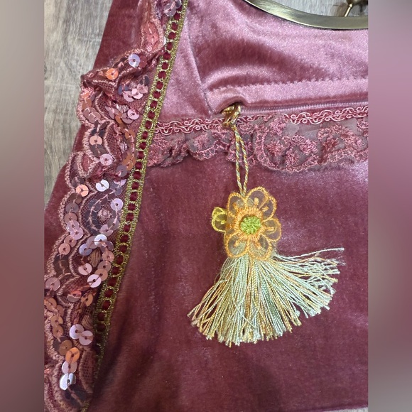 Nicole Lee Velvet Lace Embellished Bag Purse Pink Boho Girlhood Maximalist - Picture 3 of 10